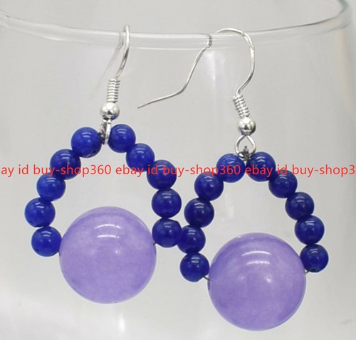 Pretty 4mm Blue Sapphire 10mm Purple Alexandrite Gems Dangle Earring 925 Silver - Picture 9 of 12