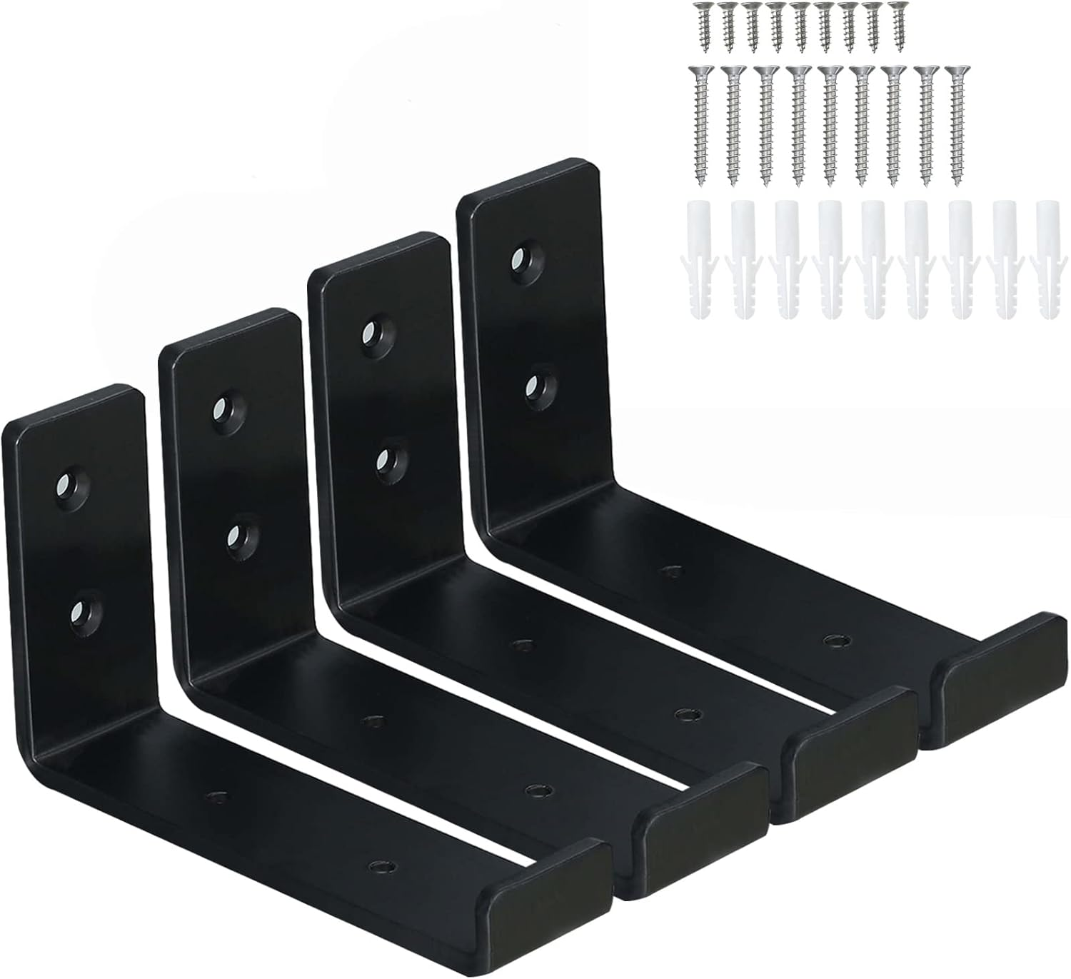 Heavy Duty 6.3-Inch Black J Metal Shelf Brackets 4-Pack