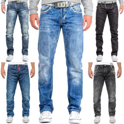 Cipo & Baxx Herren Jeans Freizeit Hose Straight Slim Regular Fit Destroyed Denim