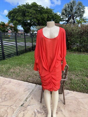 just cavalli orange dress JUST CAVALLI ORANGE SILK DOLMAN SLEEVE SEMI SHEER CASUAL DRESS Sz 42