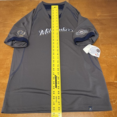 Milwaukee Brewers Shirt Mens Medium Gray Baseball MLB Majestic - Picture 9 of 13