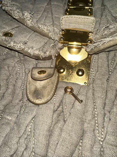 MIU MIU LIGHT BEIGE GATHER FABRIC FLAP LOCK TOP SHOULDER BAG PURSE MADE IN ITALY - Picture 20 of 24