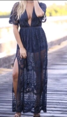 Lace Embroidered Maxi Dress Small blk Honey Punch Womens Romper dress | eBay