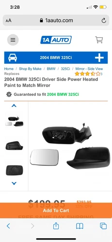 2004 BMW 325ci Driver Side Power Mirror