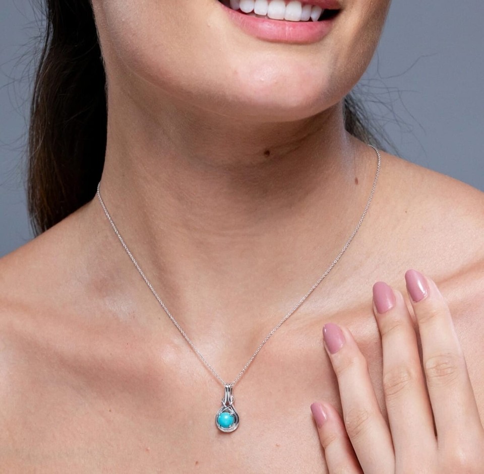 14K Solid Yellow Gold Natural Sleeping Beauty Turquoise Round Pendant