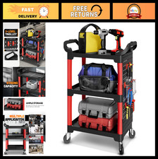 3-Level Rolling Cart Trolley Storage with Pegboard - 120 kg Capacity, Garage W