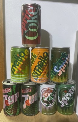 (8) Eight Misprint Soda Pop Cans Coca-Cola Sprite Mello Yello 7up Sunkist Wow!