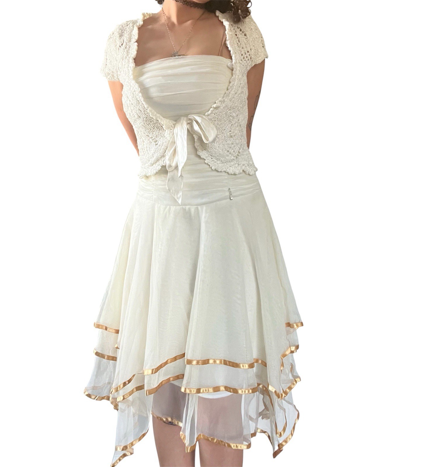 90s formal blondie nites dress by linda bernell White Hi-Low Strapless… Junior Prom a line wedding dresses Size:Extra large