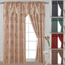 ROSA Luxury Jacquard Curtain Panel with Attached Waterfall Valance 54" X 84"