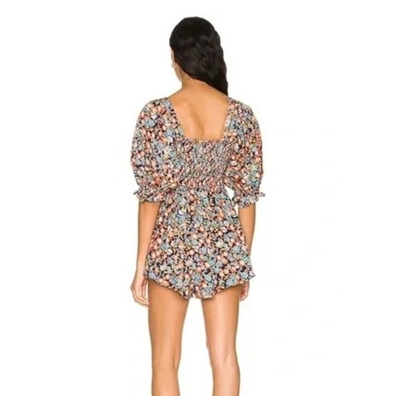 Macacão Free People Show Me Love floral manga folhada mistura de linho tamanho: P - Imagem 3 de 4