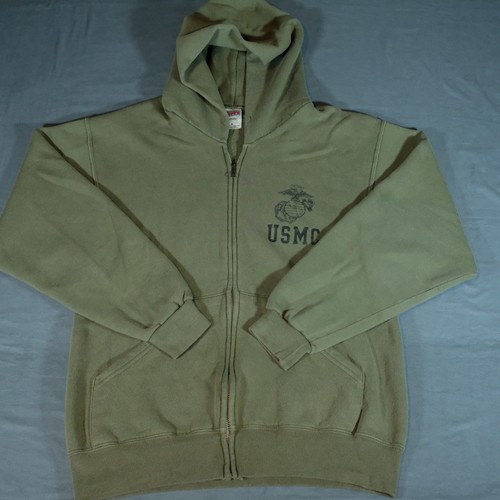 Soffe USMC Hoodie Jacket Mens Medium Green Full Zip Fleece Hooded Sweatshirt 90s