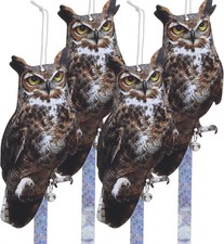 Señuelo de búho falso para asustar a los pájaros, paquete de 4 búhos falsos colgantes control efectivo de aves D