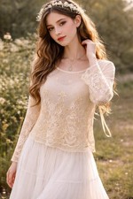 Fairycore Sheer Lace Top Floral Embroidered Boho Festival Coquette Y2K