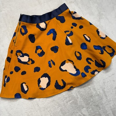 3.1 Phillip Lim Skirt Womens 2 Mini Mustard Yellow Blue Leopard Print A-Line Zip
