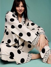NWT Victoria  s Secret SATIN Pajama Set Tan  Black Polka Dots SZ XS
