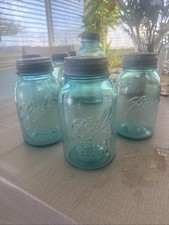 Rare Vintage Aqua Blue Ball Perfect Mason Jar, Mold 1,7, 2From 1910-1923 W/Lid