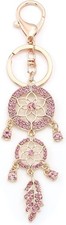 Flower Rhinestone Bling White Bag Charm Keychain for Purse Handbag Pink