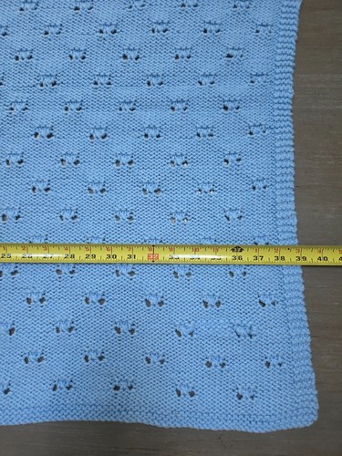 Baby Blanket Blue Hand Knit Crochet