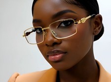 Eyeglasses Clear Lens Rectangular Gold Metal Frame Women Shades Luxury Elegant