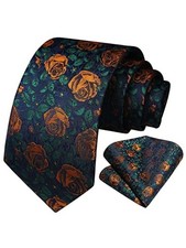 Men Floral Ties Woven Classic 3.4" Necktie Set Formal Tie Pocket Square