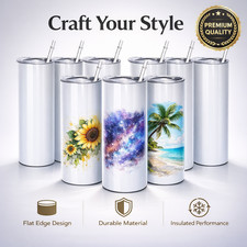 20oz Sublimation Tumblers Bulk Set of 10 Flat Edge Blanks Stainless Steel