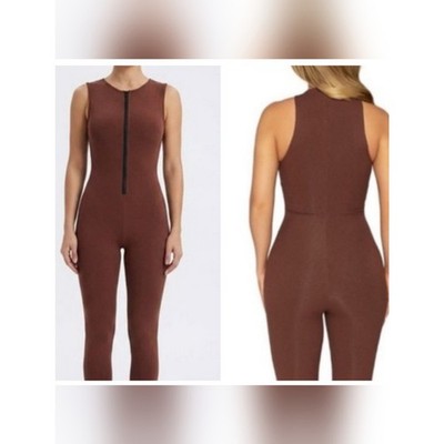 Baby Mama Naked Wardrobe NWT Brown One-Piece Sleeveless Zippered Romper S
