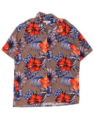 Smog Mens Hawaii Short Sleeve Relaxed Fit Shirt Large Brown Floral Cotton BC06
