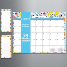 2025-2026 Magnetic Calendar for Refrigerator with 2 Pack Magnetic Note Pad for F