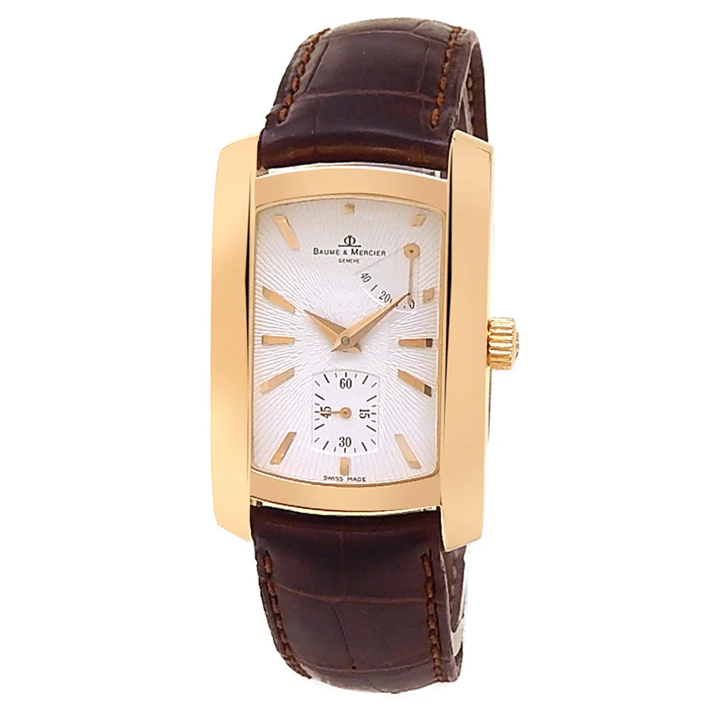 Baume & Mercier Hampton 18k Rose Gold Leather Manual Silver Men's