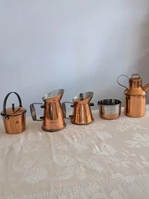 Lot of 5 VTG Copper Kitchenware Pitchers Sugar Bowl Measuring Cup Carafe MCM
