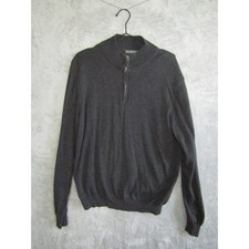 LYLE  SCOTT Men's Charcoal Gray Combed Cotton 1/4 Zip Mock Neck Sweater Size L