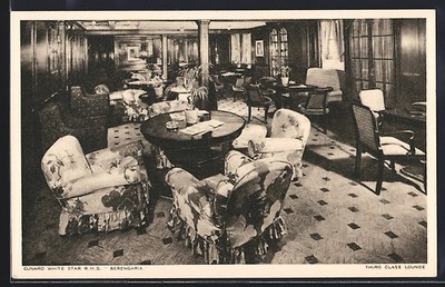 AK Passagierschiff Cunard White Star R.M.S. Berengaria, Third Class Lounge 