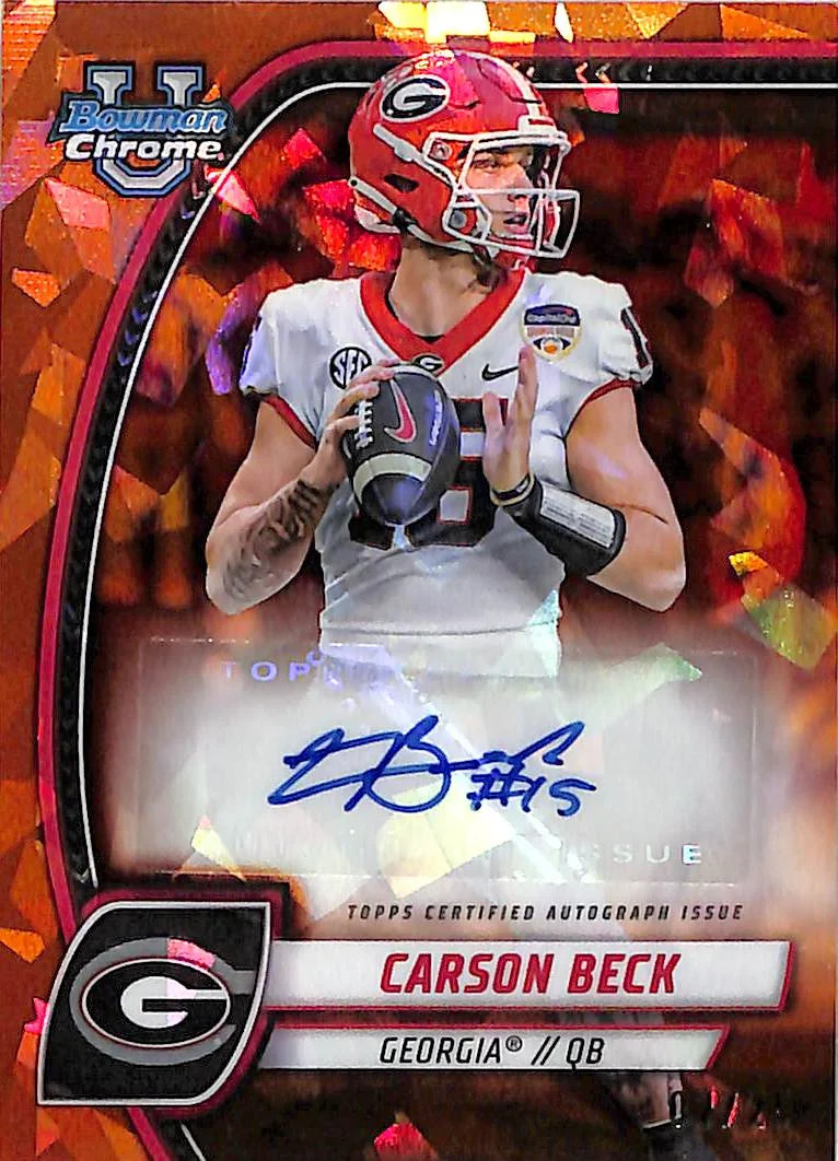 2024 Bowman University Football Sapphire  Carson Beck #PA-CBE Orange /25 Auto