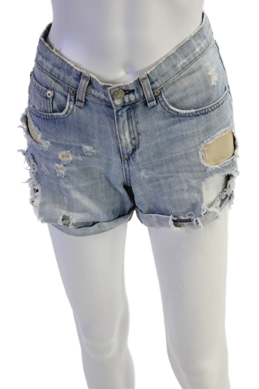 Rag & Bone Jean Womens Denim Distressed Cuffed Shorts Blue Cotton Size 25Free Shipping in US $100+ Orders | $6.95 Orders Below