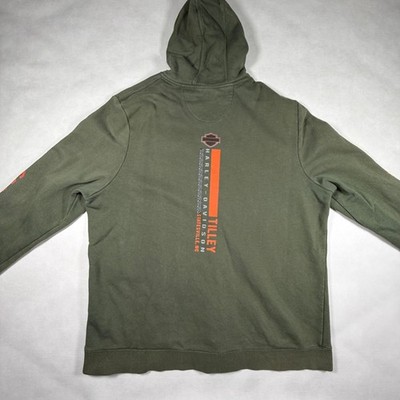 Harley-Davidson Mens Zip Up Hoodie Olive Green Orange Graphic