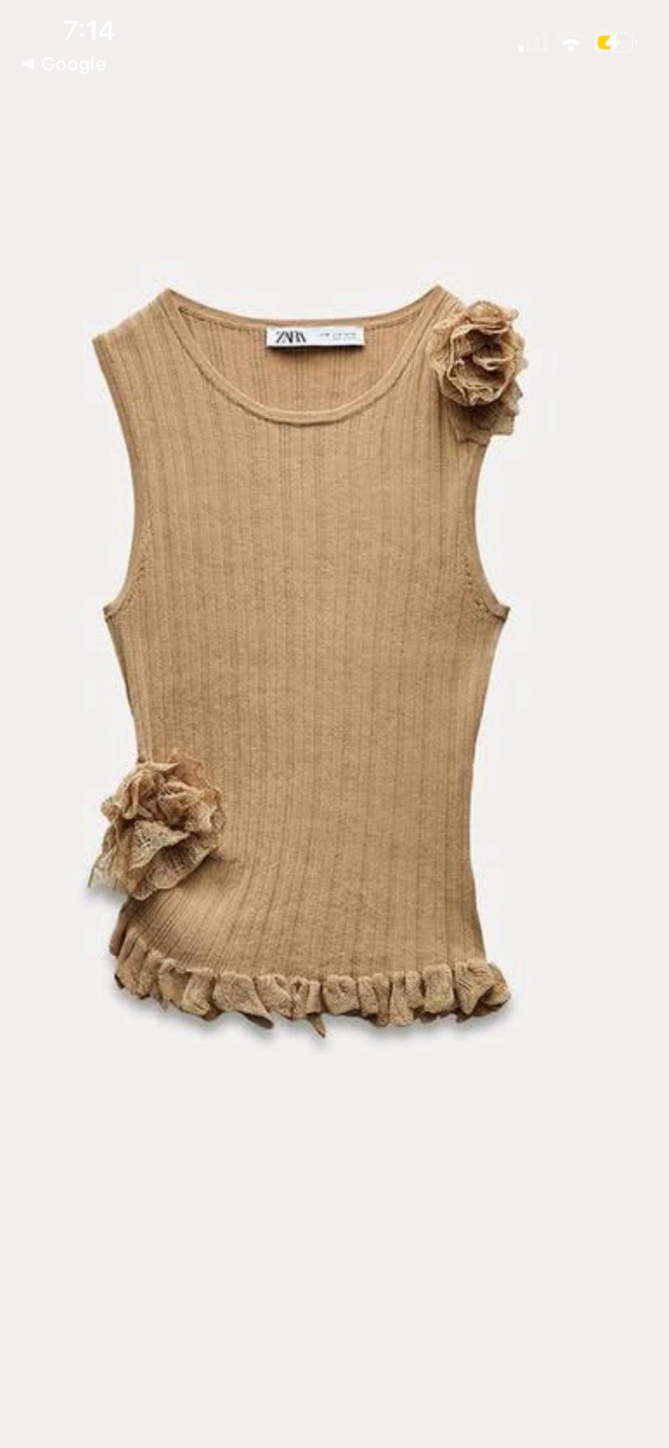 Zara tan lace tank top with ruffles and bow detail    Size XS