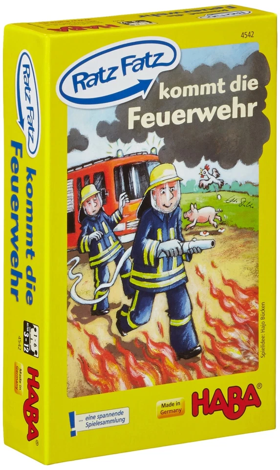 HABA Ratz Fatz kommt die Feuerwehr Lernspiel Rätselspiel ab 3 J. Holzfahrzeuge