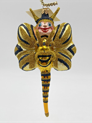 Rare Larry Fraga  Bumble Bee Buzz  Blown Glass Christmas Ornament 5923B Retired