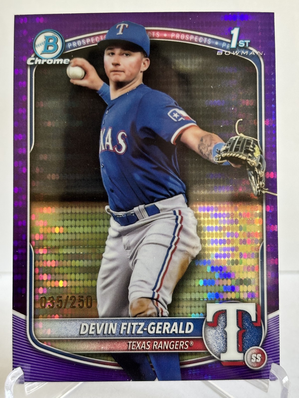 2025 Bowman Chrome Devin Fitz-Gerald 1st Purple Pulsar /250 #BCP-158 TX Rangers