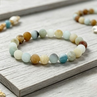 Matte Amazonite 8mm Beaded Bracelet Chakra Healing Crystal Jewelry for Women