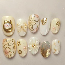 10Pcs Cute Bring Wealth Cat Press on Nails Me...