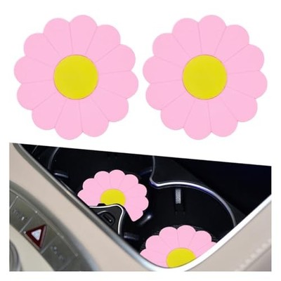 2PCS Car Cup Coaster, Flower Shaped Silicone Non-Slip Vehicle Drink Holder Pink
