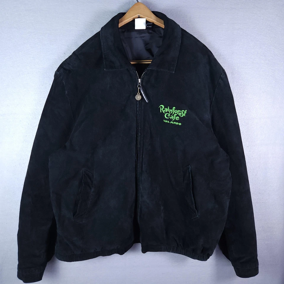 Chaqueta de café Rainforest vintage para hombre XL negra gamuza bombardero Orlando bordada Foto 2 de 4