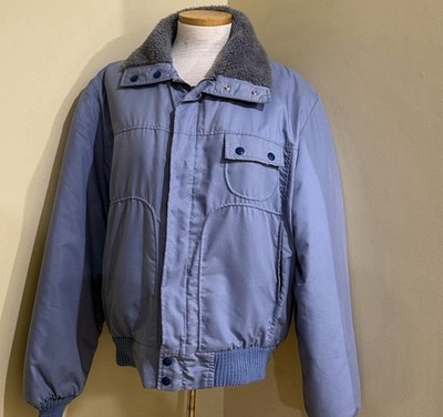 Westwind Men's Blue/Gray Bomber Jacket Fleece Lined Zip/Button Stand Collar L