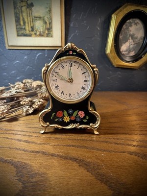 VINTAGE FLORN REUGE floral ALARM CLOCK SWISS MUSICAL WESTERN GERMANY read!