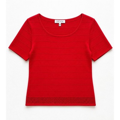 Escada Striped Embroidered Embellished Top Red Sz 36 Quiet Luxary