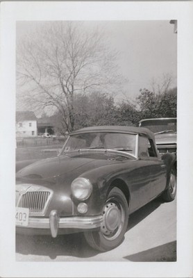 Vtg B&W Snapshot Classic Mg Mga Convertible Sports Car Auto Vehicle 1950s