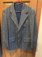 Vintage Suit Curlee Bespoke Hand tailored 60’s 70’s Blue Windowpane 40/42 Short