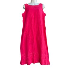 Jessica Howard Linen Blend Midi Dress Size M Pink Floral Embroidered Coastal