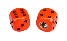 Porkchop Dice Bicycle Tire Schrader Valve Caps Pair - Orange W Black Pips